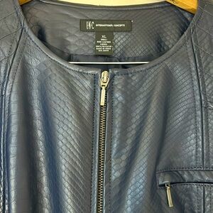 INC navy blue faux /vegan leather jacket, size XL, textured.
